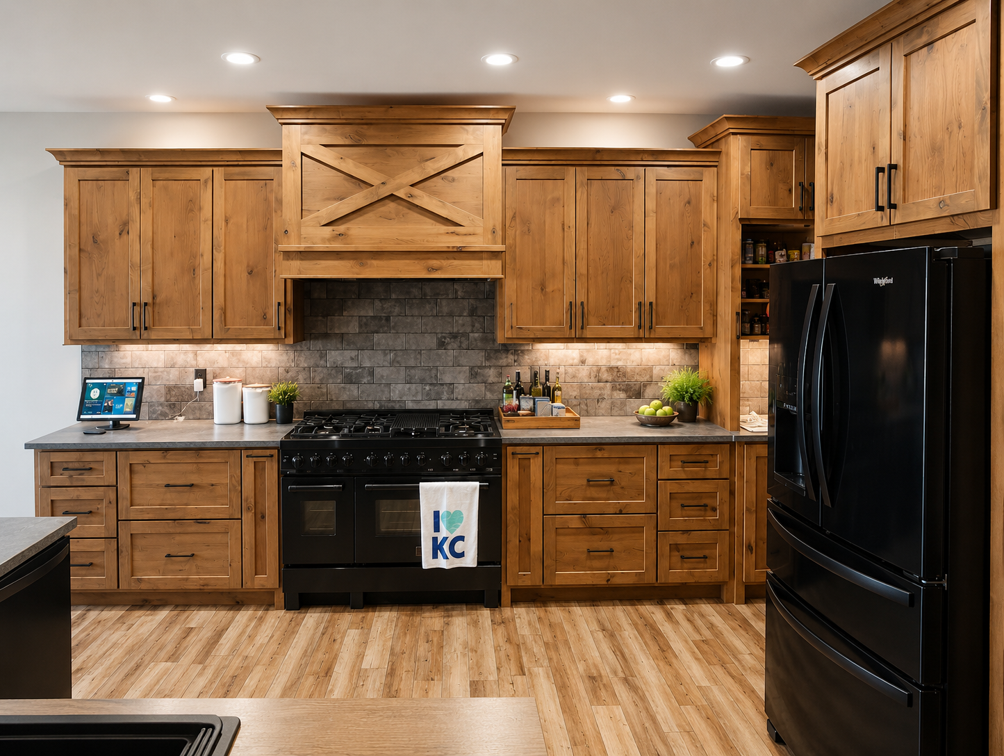 Custom natural wood kitchen cabinetry